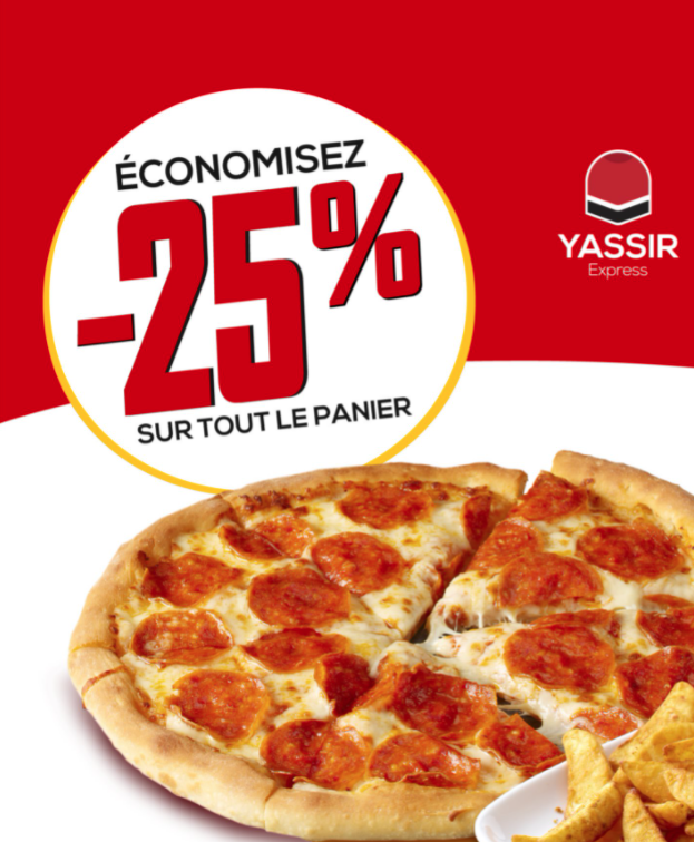 25 sur toutes les commandes sur Yassir Express Maroc